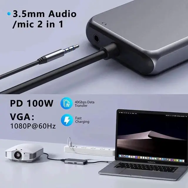 Alt view image 7 of 7 - JAENFONG USB C Hub Type C Multiport Adapter for MacBook Pro/Air,10 in 1 Mac Dongle with HDMI, Ethernet, VGA, PD Port, 3 USB 3.0, SD/TF Card Reader and Mic/Audio for Windows Type C Laptops