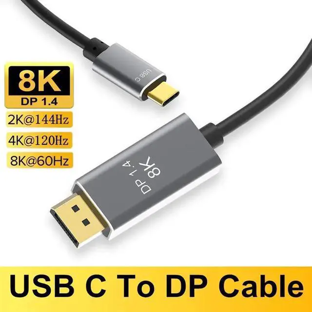 Main image of JAENFONG USB C to DisplayPort 1.4 8K Cable,3M/10Ft Thunderbolt 4/3 to DisplayPort 4K@144Hz/120Hz 5K@60Hz 2K@240Hz HBR3 DP1.4 Adapter for 2021 MacBook Pro, M1 Mac Mini, Dell XPS