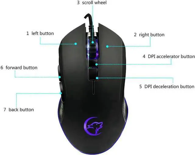 Alt view image 7 of 7 - JAENFONG Wired RGB Gaming Mouse 6 Programmable Buttons 3200 DPI Adjustable Optical Gaming Mouse Ergonomic Mouse