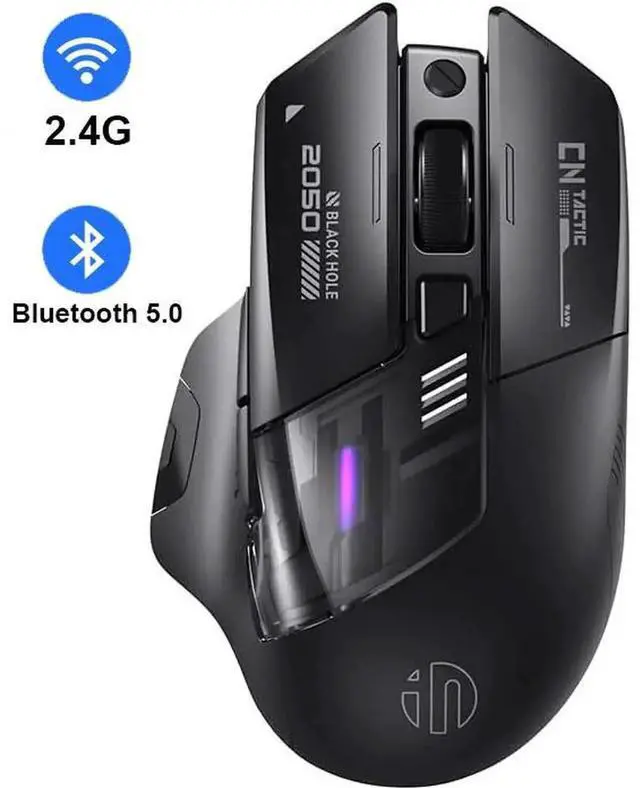 Main image of JAENFONG Wireless Mouse for Laptop, 2.4G/Bluetooth 5.0 Wireless Mouse, Gaming Mouse, RGB Lighting, 2400 DPI, 6 Buttons, Visible Battery, Type-C Charging, Wireless Mouse for Windows, macOS Linux, iOS