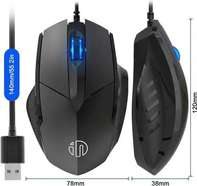 Alt view image 4 of 7 - JAENFONG [Upgraded] Wired USB Mouse, Silent Click and Optical Tracking,1200DPI, 3-Buttons, Corded Mouse for PC Computer Laptop MacBook Office, Black
