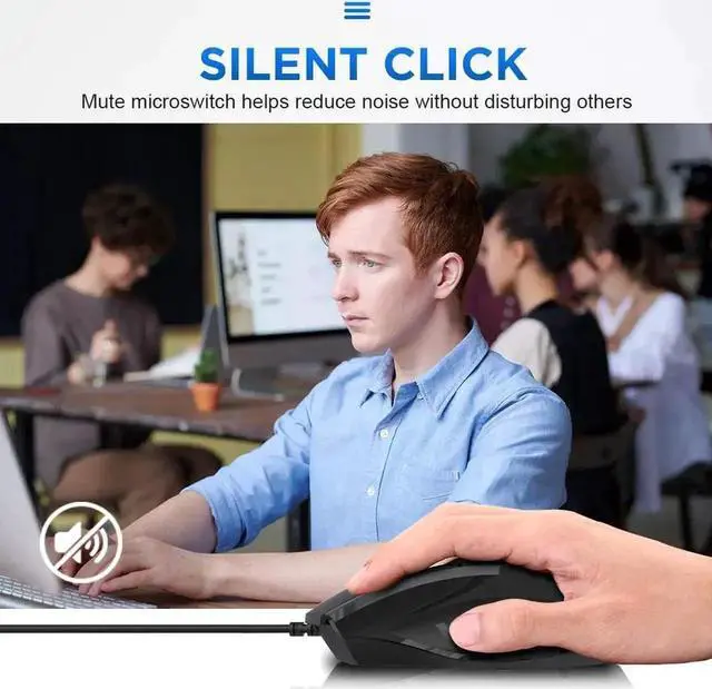 Alt view image 6 of 7 - JAENFONG [Upgraded] Wired USB Mouse, Silent Click and Optical Tracking,1200DPI, 3-Buttons, Corded Mouse for PC Computer Laptop MacBook Office, Black