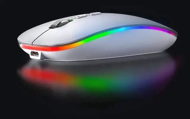 Alt view image 2 of 7 - JAENFONG LED Wireless Mouse, Rechargeable Silent 2.4G Wireless Computer Mouse with Home Button, RGB Cordless Mice for Laptop, PC,Mac, Silver