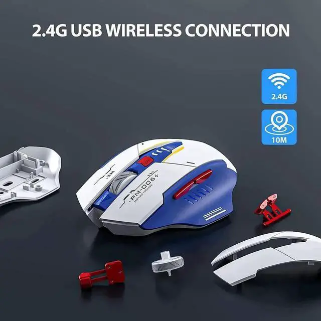 Alt view image 5 of 7 - JAENFONG Wireless Mouse, Rechargeable Wireless Mouse, Ergonomic Silent Mice with 2.4G USB Receiver Mecha Style Mouse Wireless for Laptop Computer MacOS, Blue & White