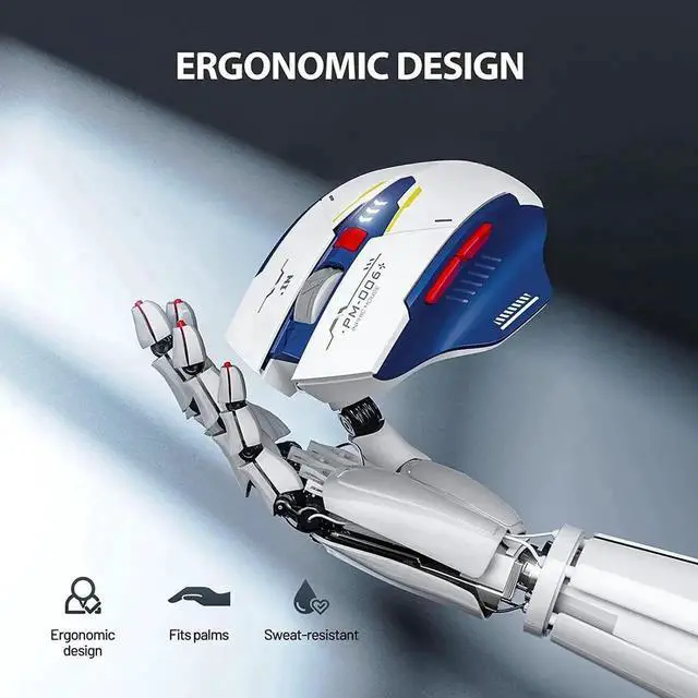 Alt view image 2 of 7 - JAENFONG Wireless Mouse, Rechargeable Wireless Mouse, Ergonomic Silent Mice with 2.4G USB Receiver Mecha Style Mouse Wireless for Laptop Computer MacOS, Blue & White