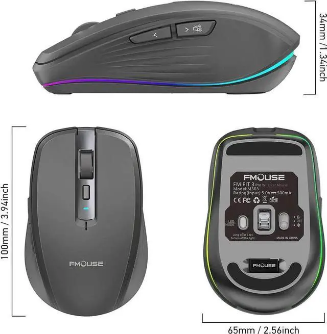 Alt view image 4 of 7 - Rechargeable Wireless Mouse, Silent Mouse with RGB Lights Gaming Mice, 2.4G Wireless & Bluetooth 5.1 Dual Mode 2400 DPI USB-C 700mAh Battery, Ergonomic Mouse for PC, Computer, Laptop, Desktop (Black)