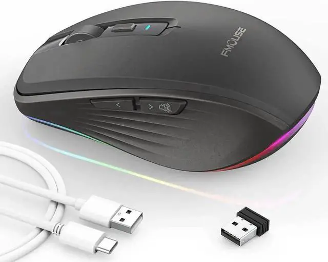 Main image of Rechargeable Wireless Mouse, Silent Mouse with RGB Lights Gaming Mice, 2.4G Wireless & Bluetooth 5.1 Dual Mode 2400 DPI USB-C 700mAh Battery, Ergonomic Mouse for PC, Computer, Laptop, Desktop (Black)