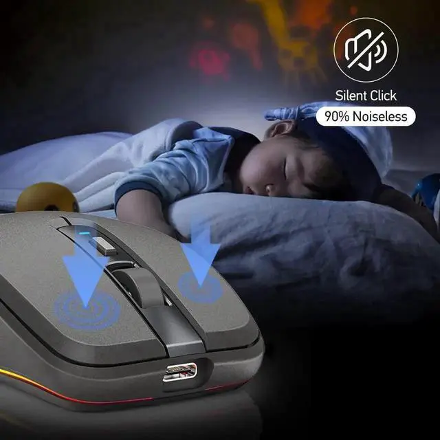 Alt view image 5 of 7 - Rechargeable Wireless Mouse, Silent Mouse with RGB Lights Gaming Mice, 2.4G Wireless & Bluetooth 5.1 Dual Mode 2400 DPI USB-C 700mAh Battery, Ergonomic Mouse for PC, Computer, Laptop, Desktop (Black)