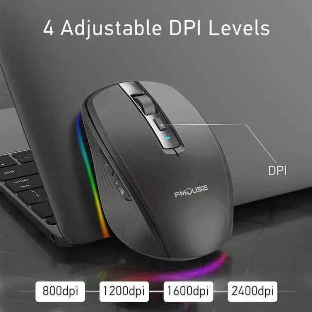 Alt view image 6 of 7 - Rechargeable Wireless Mouse, Silent Mouse with RGB Lights Gaming Mice, 2.4G Wireless & Bluetooth 5.1 Dual Mode 2400 DPI USB-C 700mAh Battery, Ergonomic Mouse for PC, Computer, Laptop, Desktop (Black)