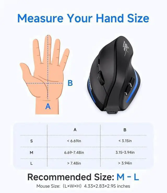 Alt view image 4 of 7 - Ergonomic Wireless Mouse, Bluetooth Vertical Mouse with LED Light, Control Up to 3 Devices (BT5.0+BT5.0+2.4GHz), Adjustable DPI 2400/1600/1000, Bluetooth Mouse for PC, Laptop, Mac, Windows