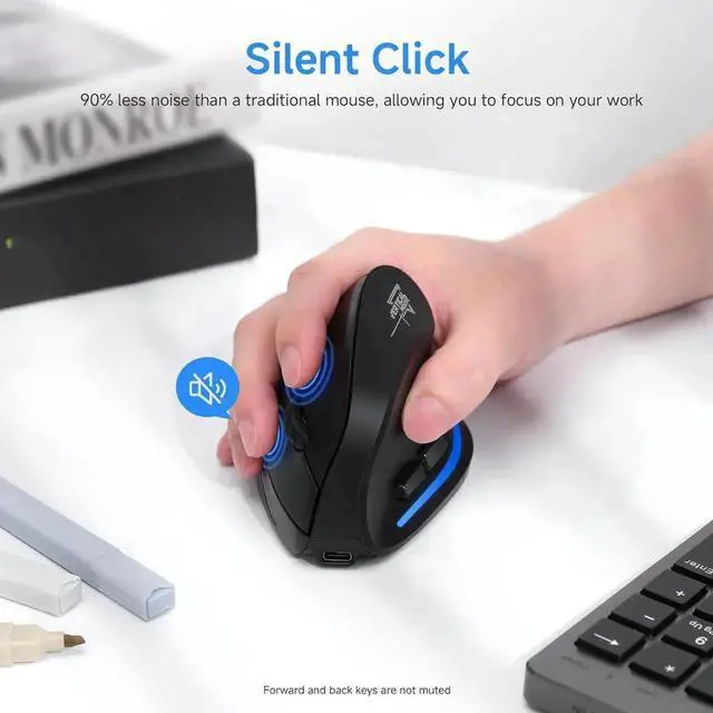 Alt view image 5 of 7 - Ergonomic Wireless Mouse, Bluetooth Vertical Mouse with LED Light, Control Up to 3 Devices (BT5.0+BT5.0+2.4GHz), Adjustable DPI 2400/1600/1000, Bluetooth Mouse for PC, Laptop, Mac, Windows