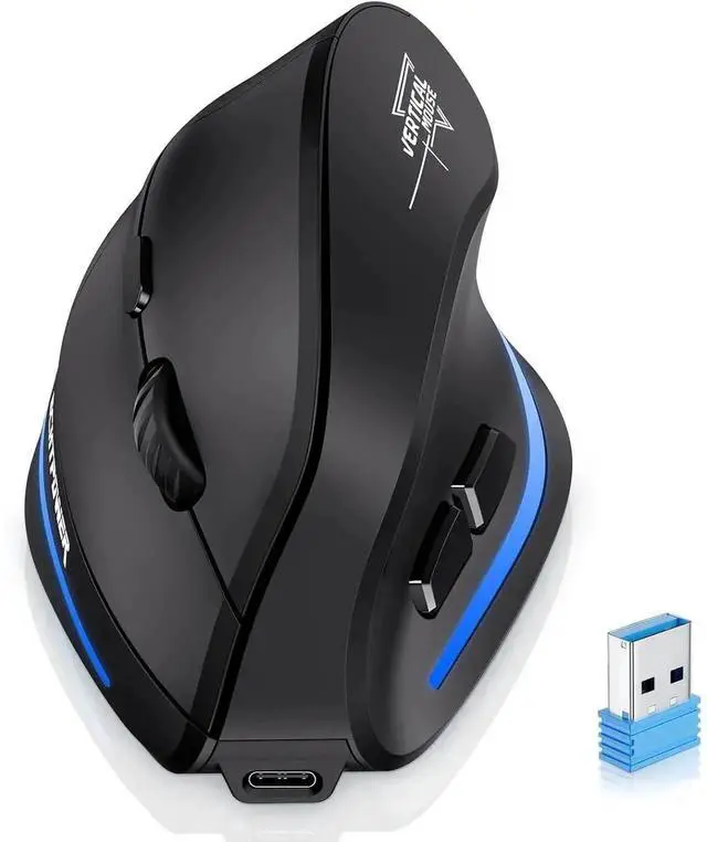 Main image of Ergonomic Wireless Mouse, Bluetooth Vertical Mouse with LED Light, Control Up to 3 Devices (BT5.0+BT5.0+2.4GHz), Adjustable DPI 2400/1600/1000, Bluetooth Mouse for PC, Laptop, Mac, Windows