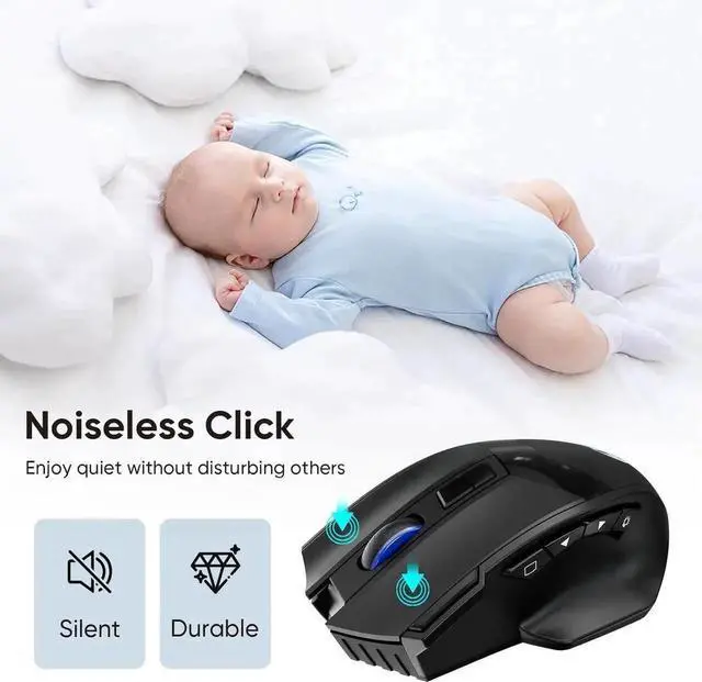 Alt view image 5 of 6 - JAENFONGWireless Gaming Mouse, Dual-Mode 2.4G/Bluetooth Wireless Mouse, Rechargeable PC Gaming Mice with Fire Button, 4-Level DPI up to 4800dpi, Noiseless Click, 10 Buttons for PC, Mac, Laptop, Tablet