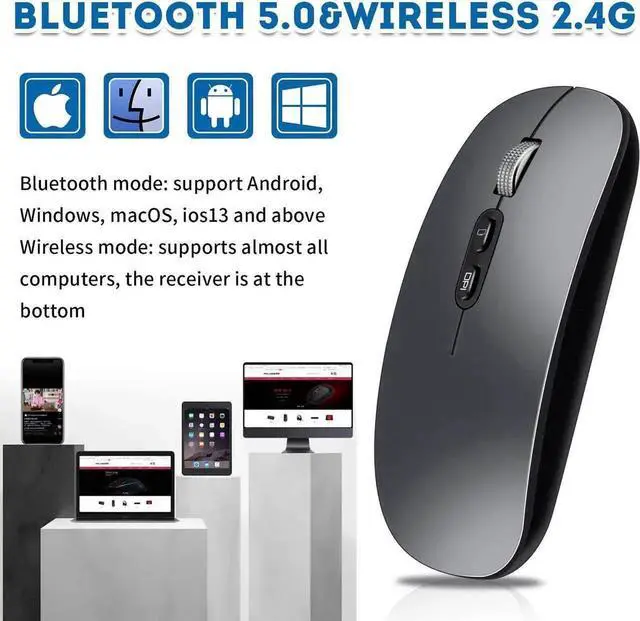 Alt view image 4 of 7 - JAENFONG Bluetooth Wireless Mouse, Rechargeable Silent Ultra-Thin Aluminum Alloy Wheel Adjustable DPI Mouse, One-Button Return To Desktop Button,Widely Compatible for Home Office Games (Gray)