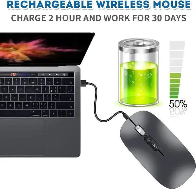 Alt view image 7 of 7 - JAENFONG Bluetooth Wireless Mouse, Rechargeable Silent Ultra-Thin Aluminum Alloy Wheel Adjustable DPI Mouse, One-Button Return To Desktop Button,Widely Compatible for Home Office Games (Gray)