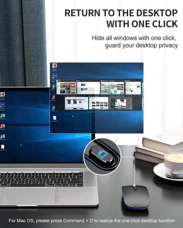 Alt view image 3 of 7 - JAENFONG LED Bluetooth Mouse, Rechargeable Silent Bluetooth Wireless Mouse Dual Mode (BT 5.1 + 2.4G USB) with Home Button, Portable Optical RGB Cordless Mice for Laptop Computer PC Mac, Black