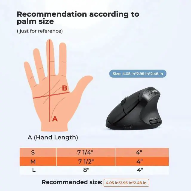 Alt view image 2 of 7 - AUTYUE Ergonomic Mouse, Wireless Mouse, Bluetooth Vertical Rechargeable Mice, 4 Adjustable DPI 800-2400, Bluetooth 5.2+5.2+USB WirelessMouse for Windows/Mac Laptop/PC/Desktop/Computer/iPad - Black