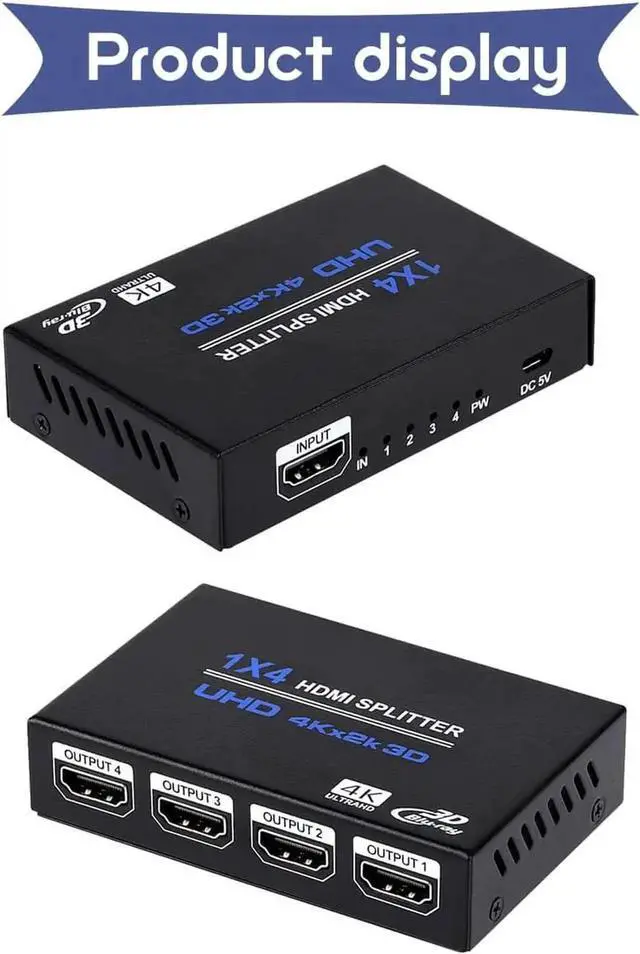 Alt view image 6 of 7 - JAENFONG 1x4 HDMI Splitter, 1 in 4 Out HDMI Splitter Audio Video Distributor Box Support 3D & 4K x 2K Compatible for HDTV, STB, DVD, PS3, Projector Etc