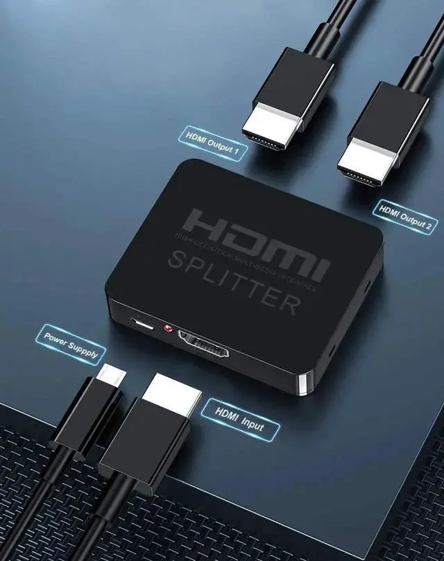Alt view image 2 of 7 - HDMI Splitter 1 in 2 Out, 4K HDMI Splitter for Dual Monitors Duplicate/Mirror Only, 1x2 HDMI Splitter 1 to 2 Amplifier for Full HD 1080P 3D with HDMI Cable for Xbox PS4 PS3 Blu-Ray Player TV HDTV