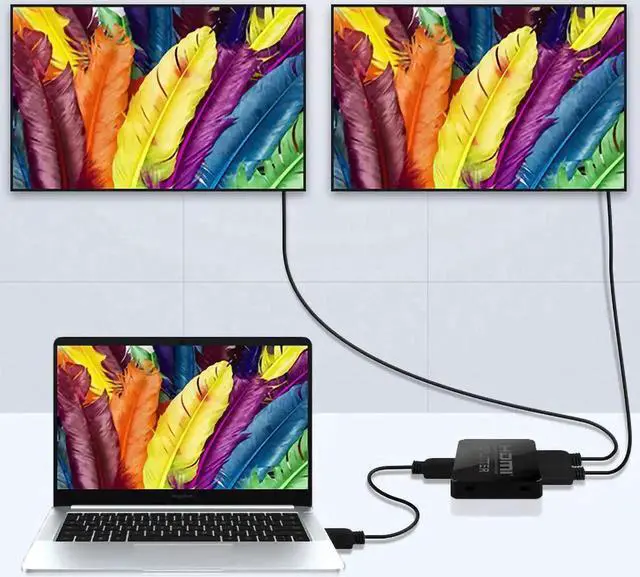 Alt view image 4 of 7 - HDMI Splitter 1 in 2 Out, 4K HDMI Splitter for Dual Monitors Duplicate/Mirror Only, 1x2 HDMI Splitter 1 to 2 Amplifier for Full HD 1080P 3D with HDMI Cable for Xbox PS4 PS3 Blu-Ray Player TV HDTV