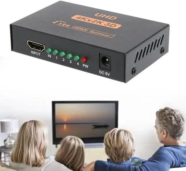 Alt view image 4 of 7 - JAENFONG HDMI Splitter 1 in 4 Out 4 Port 1x4 Full HD 3D 1080P HDMI 1.4 Splitter with Switcher Converter Support 4KX2K 3D Digital Audio Format-Black(4 Port HDMI Splitter 4K)