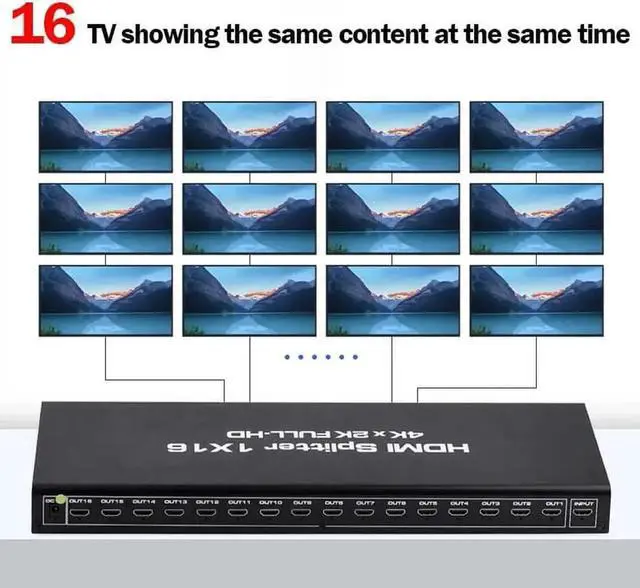Alt view image 4 of 7 - JAENFONG HDMI Splitter 1 in 16 Out 16 Port 1x16 Full HD 1080P HDMI 1.4 Splitter with Switcher Converter Support 4KX2K 3D Digital Audio Format-Black(16 Port HDMI Splitter 4K)
