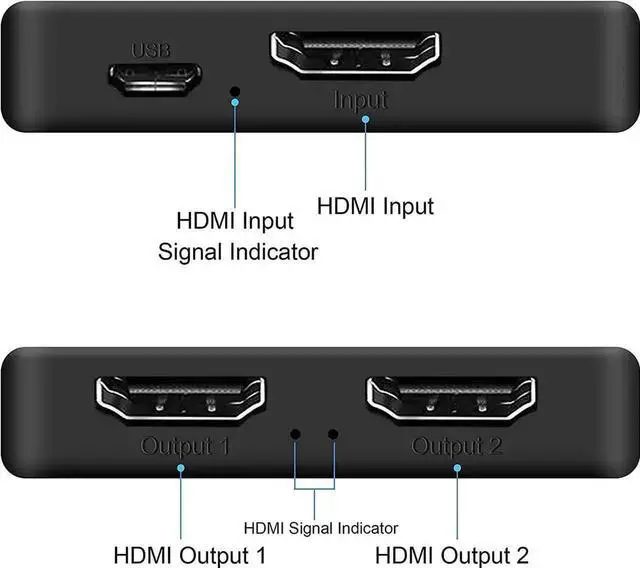 Alt view image 2 of 7 - JAENFONG HDMI Splitter 4K@60Hz, HDMI Splitter 1 in 2 Out, HDMI Splitter for Dual Monitors Only Duplicate/Mirror Screens, Support HDMI2.0b, HDCP2.2, 18.5Gbps, Auto Scaling, Full HD 1080P 3D