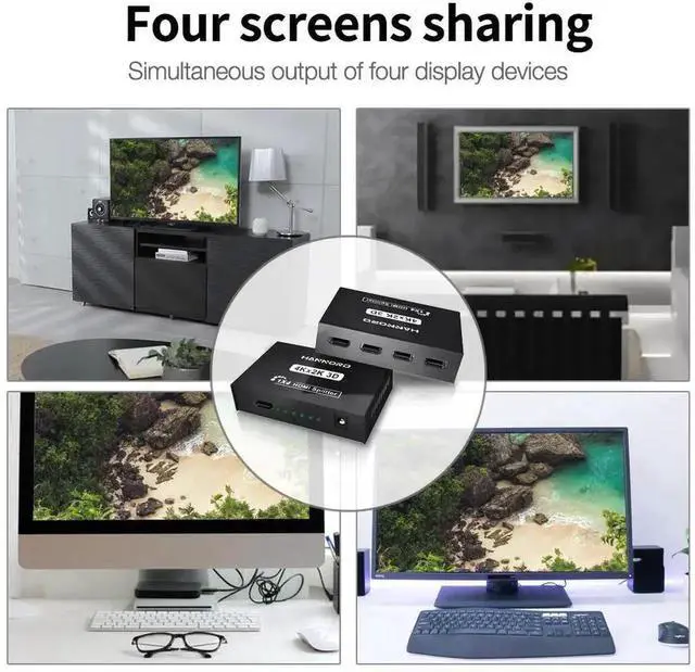 Alt view image 6 of 7 - JAENFONG Hdmi Splitter 1 in 4 Out V1.4b Powered Hdmi Video Splitter with AC Adaptor Duplicate/Mirror Screen Monitor Supports Ultra HD 1080P 2K x4K@30Hz and 3D Resolutions (1 Input to 4 Outputs)