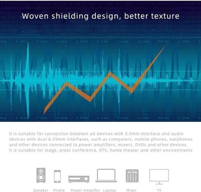 Alt view image 3 of 6 - JAENFONG 3.5mm 1/8" TRS to Dual 6.35mm 1/4" TS Mono Stereo Y-Cable Splitter Cord Compatible for iPhone, iPod, Computer Sound Cards, CD Players, Multimedia Speakers and Home Stereo Systems - 3.3ft./1m