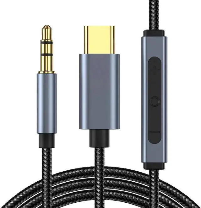 Main image of JAENFONG USB C to 3.5mm Aux Jack Audio Cable, Type C Adapter to 3.5mm Headphone Stereo Cord Car Audio Converter with Mic and Volume Control for