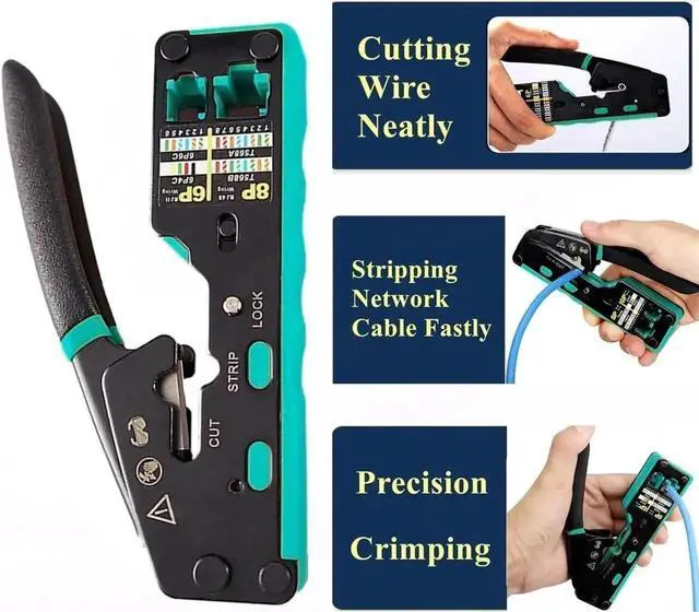 Alt view image 3 of 7 - RJ45 Crimping Tool Kit Pass Through Ethernet Crimper Cat6A Cat6 Cat5e Cat5 Crimping Tool Kit Cat6 Crimping Tool, 110 Punch Down Tool, Cable Tester, 30Pcs Cat6 Pass Through Connector