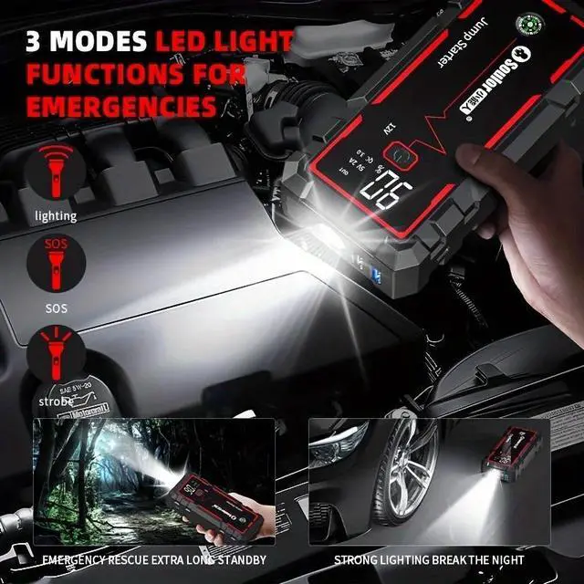 Alt view image 7 of 7 - New Portable Car Jump Starter, 3000A for 2.64gal Gal/2.11gal Diesel, 12V Battery Charger, Portable Jump Box with Dual USB Charger QC3.0 Fast Charging, compact design, suitable for all drivers.