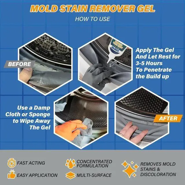 Alt view image 5 of 7 - AZQPOD Mold Remover Gel with Scrub Brush Heavy Duty Mildew Stain Cleaner for Washer Gasket, Shower Caulk, Tile Grout & Bathroom 7 Fl Oz