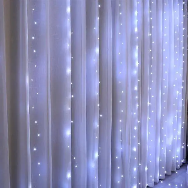 Main image of 1set 9.84ft LED Curtain Fairy Lights, 300 LED Remote Control Curtain Lights, Plug In Fairy Curtain Lights, Window Wall Hanging Curtain String Lights for Bedroom Backdrop Wedding Party Xmas Indoor