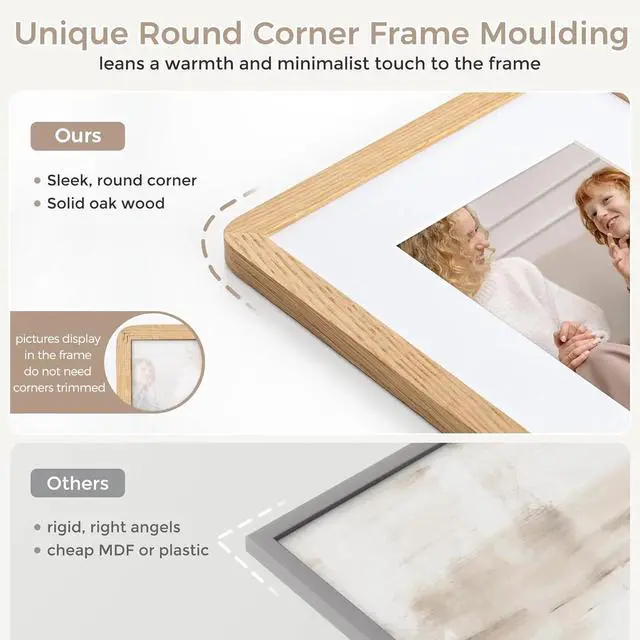 Alt view image 4 of 7 - 16x24 Poster Frame | Solid Oak Wood 16 x 24 Picture Frame | 24x16 Poster Frame With Mat For 12x18 | Tempered Glass And Hanging Hardware Included | 16 By 24 Frame Wood (Natural Oak, 1 Pack)