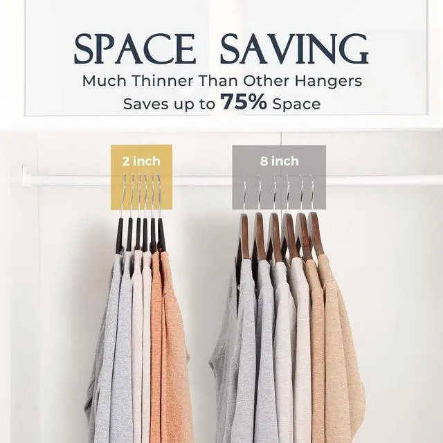 Alt view image 4 of 7 - HOUSE DAY Black Velvet Hangers 60 Pack, Non Slip Clothes Felt Hanger Heavy Duty for Coat, Premium Slim Space Saving Suit Hangers for Closet Organizer, 360° Rotating Silver Hook