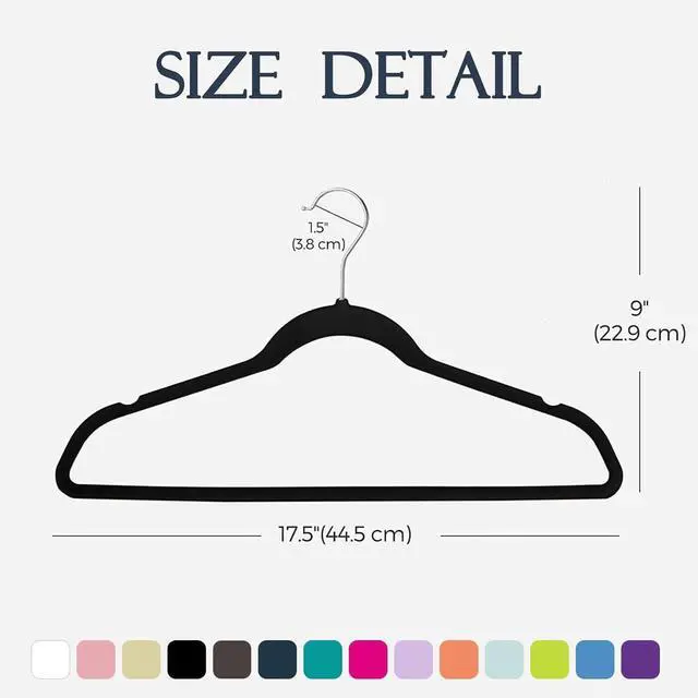 Alt view image 7 of 7 - HOUSE DAY Black Velvet Hangers 60 Pack, Non Slip Clothes Felt Hanger Heavy Duty for Coat, Premium Slim Space Saving Suit Hangers for Closet Organizer, 360° Rotating Silver Hook