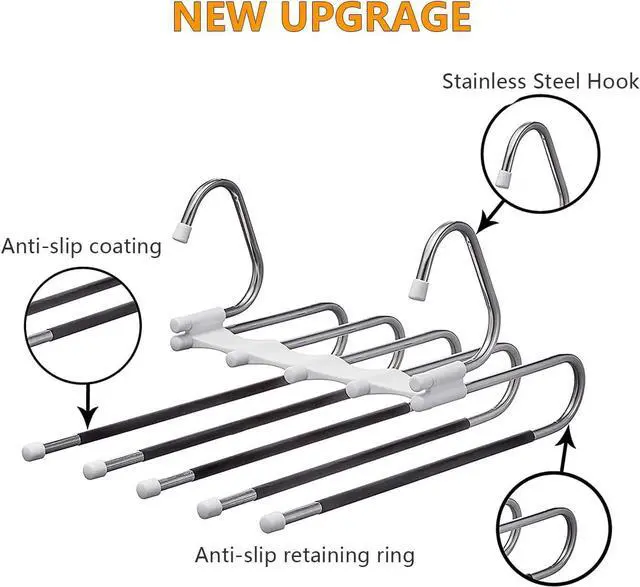 Alt view image 4 of 7 - Kalimdor Pants Hangers 2 Pack Space Saving Metal Closet Organizer,Clothes Pants Hangers,Anti-Slip Design,Closet Organizers and Storage for Pants Jeans Skirts Scarf Legging