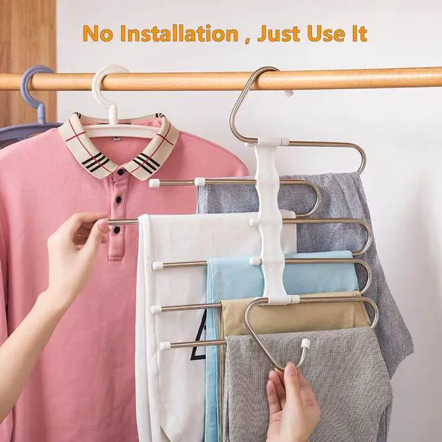 Alt view image 5 of 7 - Kalimdor Pants Hangers 2 Pack Space Saving Metal Closet Organizer,Clothes Pants Hangers,Anti-Slip Design,Closet Organizers and Storage for Pants Jeans Skirts Scarf Legging