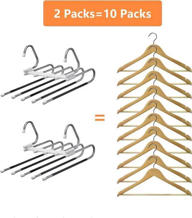 Alt view image 6 of 7 - Kalimdor Pants Hangers 2 Pack Space Saving Metal Closet Organizer,Clothes Pants Hangers,Anti-Slip Design,Closet Organizers and Storage for Pants Jeans Skirts Scarf Legging
