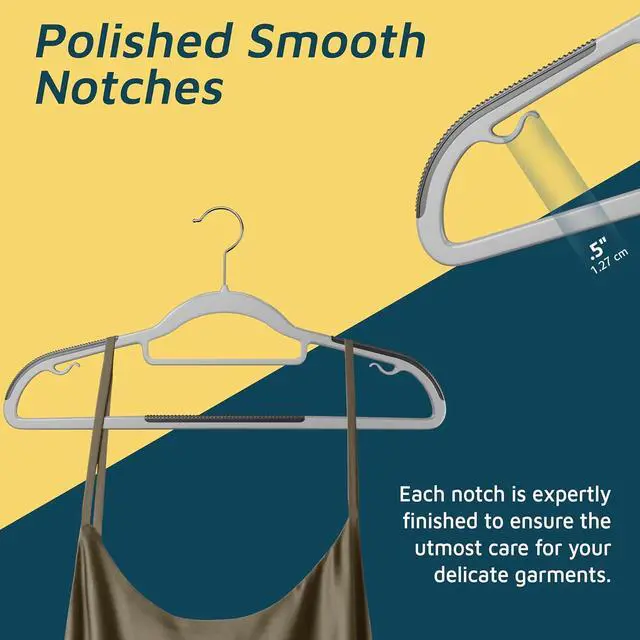Alt view image 3 of 6 - Plastic Clothes Hanger Set - 20 Pieces Versatile, Lightweight, Space-Saving, Non-Slip, Slim Designed, Dry and Wet Clothes Hanger Set with 360° Swivel Hook and Rubber Coating - Gray