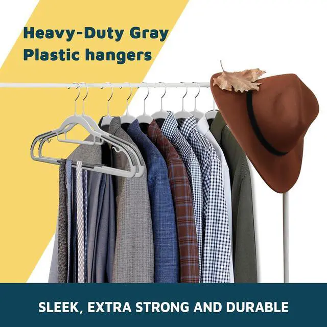 Alt view image 5 of 6 - Plastic Clothes Hanger Set - 20 Pieces Versatile, Lightweight, Space-Saving, Non-Slip, Slim Designed, Dry and Wet Clothes Hanger Set with 360° Swivel Hook and Rubber Coating - Gray
