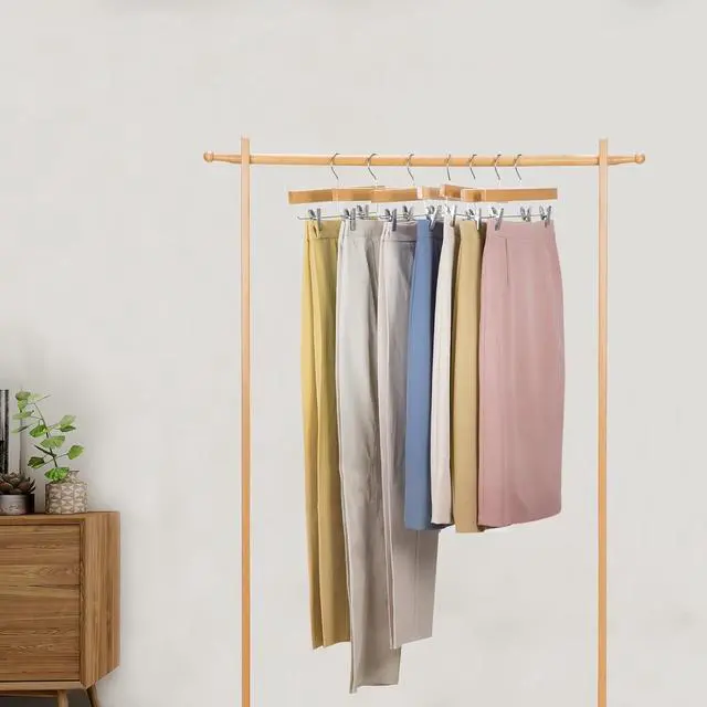 Alt view image 4 of 7 - Nature Smile Solid Lotus Wood Deluxe Wooden Pants Hangers Bottom Hanger Jeans Hanger Skirt Hanger with 2-Adjustable Clips Anti-Rust Hook Pack of 10 (Natural)