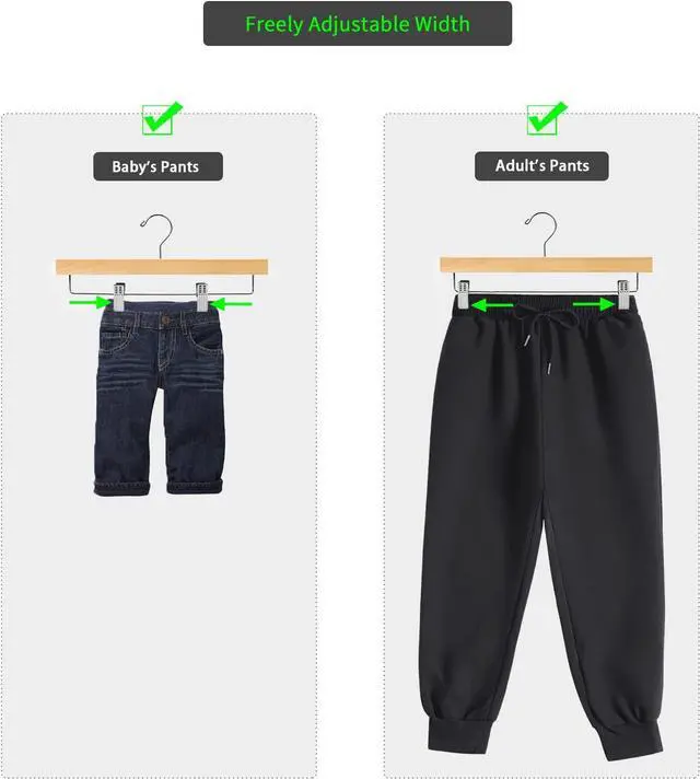 Alt view image 5 of 7 - Nature Smile Solid Lotus Wood Deluxe Wooden Pants Hangers Bottom Hanger Jeans Hanger Skirt Hanger with 2-Adjustable Clips Anti-Rust Hook Pack of 10 (Natural)