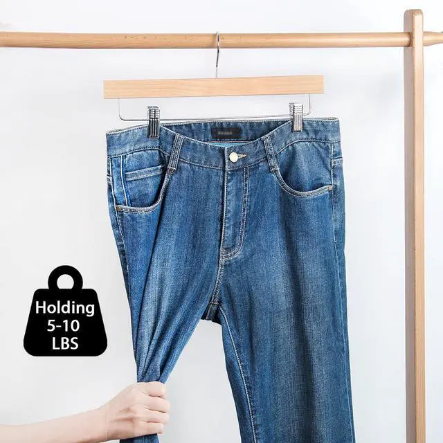 Alt view image 7 of 7 - Nature Smile Solid Lotus Wood Deluxe Wooden Pants Hangers Bottom Hanger Jeans Hanger Skirt Hanger with 2-Adjustable Clips Anti-Rust Hook Pack of 10 (Natural)