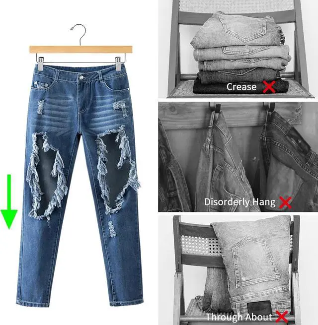 Alt view image 6 of 7 - Nature Smile Solid Lotus Wood Deluxe Wooden Pants Hangers Bottom Hanger Jeans Hanger Skirt Hanger with 2-Adjustable Clips Anti-Rust Hook Pack of 10 (Natural)