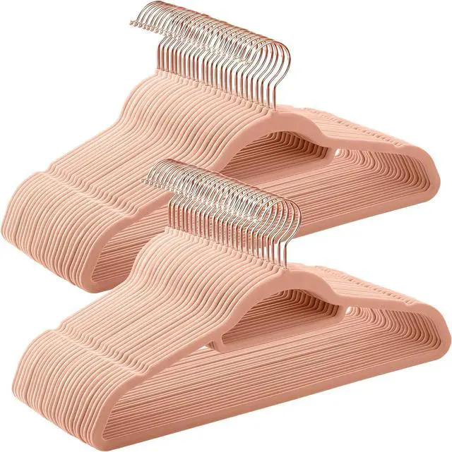 Main image of SONGMICS Velvet Hangers, Set of 50 Clothes Hanger with Rose Gold Swivel Hook, Non-Slip, and Space-Saving, 0.2-Inch Thick, 17.1-Inch Long for Coat, Shirt, Dress, Pants, Tie, Coral Pink UCRF21PK50