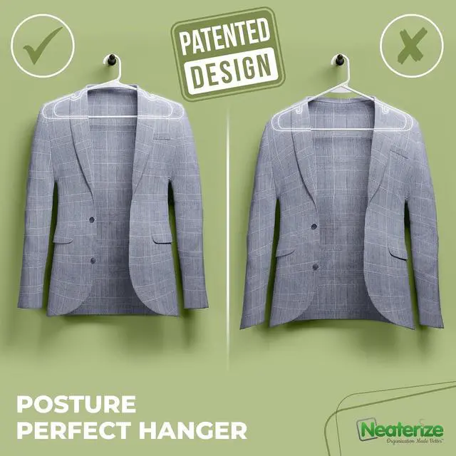 Alt view image 3 of 7 - NEATERIZE Clothes Hangers Plastic 100 Pack For Adults - Plastic Hangers, The Perfect Coat Hanger and Space Saving Clothes Hangers for Closet, Percheros Ganchos para Colgar Ropa Hangars - White Hangers