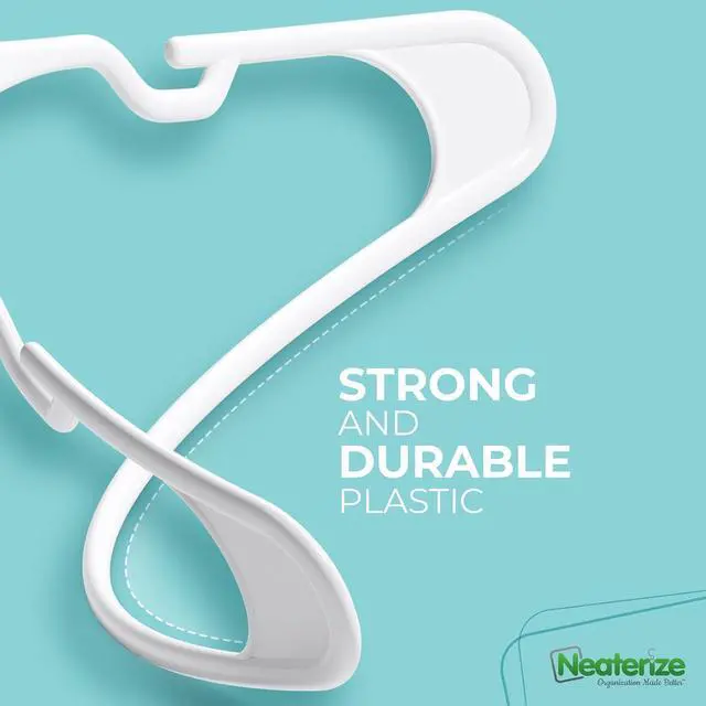 Alt view image 6 of 7 - NEATERIZE Clothes Hangers Plastic 100 Pack For Adults - Plastic Hangers, The Perfect Coat Hanger and Space Saving Clothes Hangers for Closet, Percheros Ganchos para Colgar Ropa Hangars - White Hangers