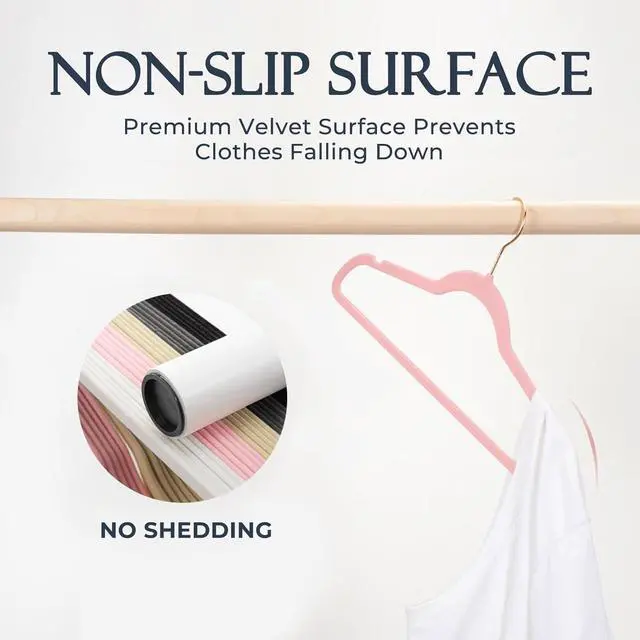Alt view image 2 of 7 - HOUSE DAY Pink Velvet Hangers 60 Pack, Premium Non-Slip Felt Clothes, Sturdy Heavy Duty Coat, Durable Hangers for Suits, Space Saving with No Hanger Mark, 360° Swivel Rotating Rose Gold Hook
